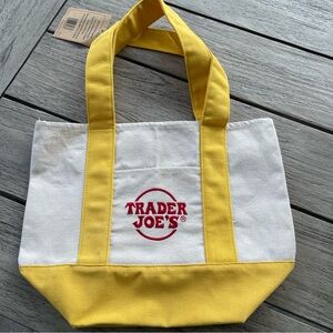 Trader Joe's Yellow and White Canvas Tote Bag NWT